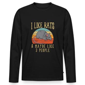 Funny Rat I Like Rats Maybe & 3 People Gift - Men's Premium Organic Long Sleeve Shirt - black - Front - Nico (187cm)