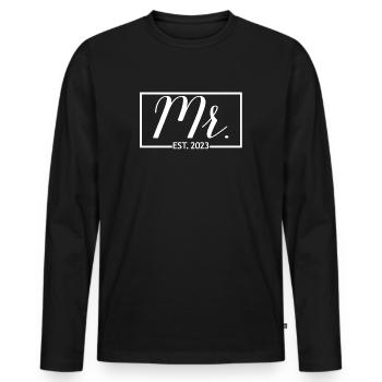 M. Est. 2023 Fiançailles pour la fête de mariage du marié - T-shirt manches longues Premium bio Homme - noir - Devant - Nico (187cm)