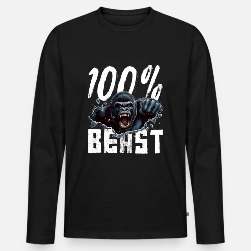 Gorilla Beast Power - Männer Premium Bio Langarmshirt - Schwarz