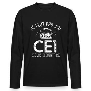 je peux pas j ai CE1 rentréee des classes école - T-shirt manches longues Premium bio Homme - noir - Devant - Nico (187cm)