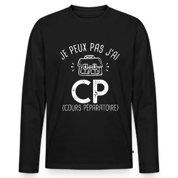 je peux pas j ai CP rentréee des classes école - T-shirt manches longues Premium bio Homme - noir - Devant - Nico (187cm)