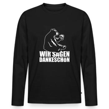 Dankeschön, Bär, Bier, Spruch, Cartoon, Lustig - Männer Premium Bio Langarmshirt - Schwarz - Vorne - Nico (187cm)