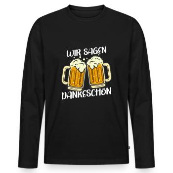 Dankeschön, Gläser, Bier, Spruch, Cartoon, Lustig - Männer Premium Bio Langarmshirt - Schwarz - Vorne - Nico (187cm)