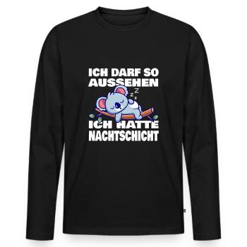 Nachtschicht, Schichtdienst, Nachtdienst, Funshirt - Männer Premium Bio Langarmshirt - Schwarz - Vorne - Nico (187cm)