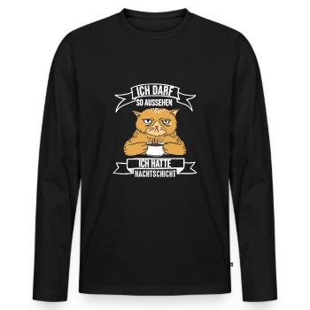Nachtschicht, Schichtdienst, Nachtdienst, Funshirt - Männer Premium Bio Langarmshirt - Schwarz - Vorne - Nico (187cm)