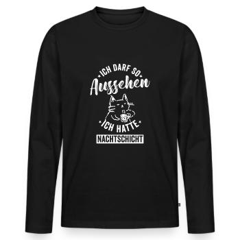 Nachtschicht, Schichtdienst, Nachtdienst, Funshirt - Männer Premium Bio Langarmshirt - Schwarz - Vorne - Nico (187cm)