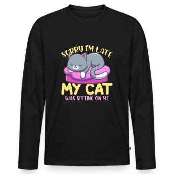 Verspätung Katze Katzenliebhaber Überraschung Fun - Männer Premium Bio Langarmshirt - Schwarz - Vorne - Nico (187cm)