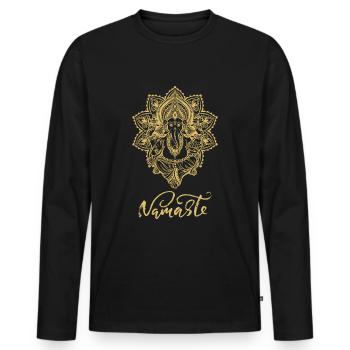 Namaste Yoga Kleidung / Meditation, Outfit, Buddha - Männer Premium Bio Langarmshirt - Schwarz - Vorne - Nico (187cm)