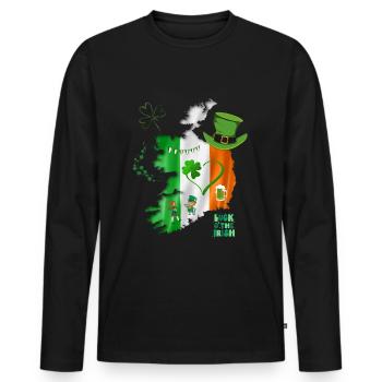Ireland Irish Homeland Love Gift Clover - Men's Premium Organic Long Sleeve Shirt - black - Front - Nico (187cm)