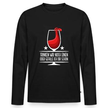 Trinken wir noch einen? Lustiger Spruch Funshirt - Männer Premium Bio Langarmshirt - Schwarz - Vorne - Nico (187cm)
