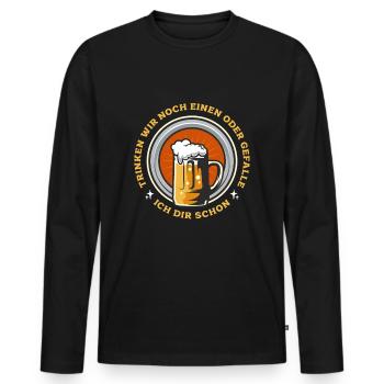 Trinken wir noch einen? Lustiger Spruch Funshirt - Männer Premium Bio Langarmshirt - Schwarz - Vorne - Nico (187cm)