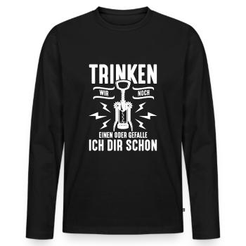 Trinken wir noch einen? Lustiger Spruch Funshirt - Männer Premium Bio Langarmshirt - Schwarz - Vorne - Nico (187cm)