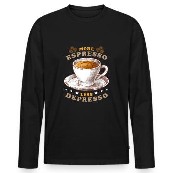 Espresso, Coffee, Kaffee, Cappuccino, Geschenkidee - Männer Premium Bio Langarmshirt - Schwarz - Vorne - Nico (187cm)
