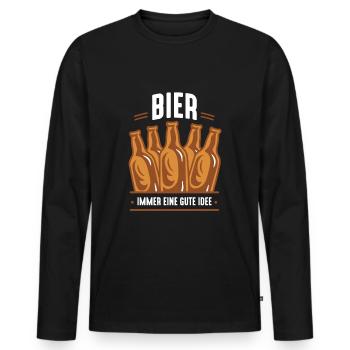 Bier Gute Idee Biertrinken Saufen Party Funshirt - Männer Premium Bio Langarmshirt - Schwarz - Vorne - Nico (187cm)