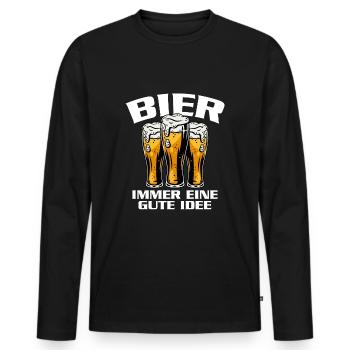 Bier Gute Idee Biertrinken Saufen Party Funshirt - Männer Premium Bio Langarmshirt - Schwarz - Vorne - Nico (187cm)