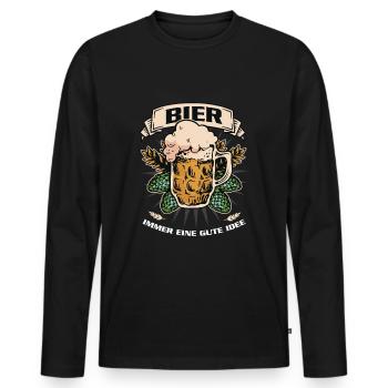 Bier Gute Idee Biertrinken Saufen Party Funshirt - Männer Premium Bio Langarmshirt - Schwarz - Vorne - Nico (187cm)