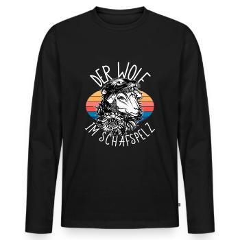 Wolf im Schafspelz, Wölfe, Schafe, Geschenkidee - Männer Premium Bio Langarmshirt - Schwarz - Vorne - Nico (187cm)