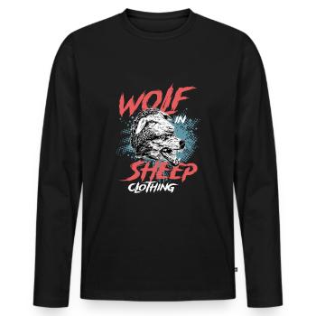 Wolf im Schafspelz, Wölfe, Rudel, Zähne, Raubtier - Männer Premium Bio Langarmshirt - Schwarz - Vorne - Nico (187cm)
