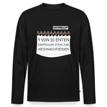 Weihnachtsessen: 9 von 10 Enten empfehlen Steak - Männer Premium Bio Langarmshirt - Schwarz - Vorne - Nico (187cm)