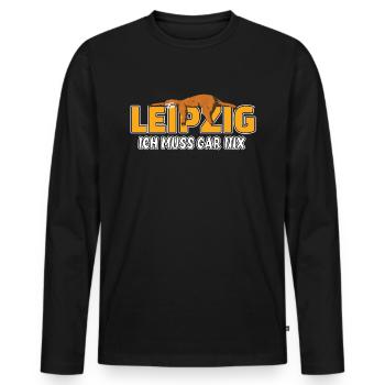 Leipzig ich muss gar nix Faultier Heimat - Männer Premium Bio Langarmshirt - Schwarz - Vorne - Nico (187cm)