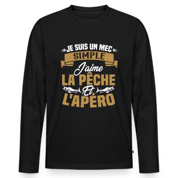 Je suis un mec simple j'aime la pêche et l'apéro - T-shirt manches longues Premium bio Homme - noir - Devant - Nico (187cm)
