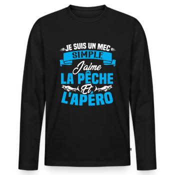 Je suis un mec simple j'aime la pêche et l'apéro - T-shirt manches longues Premium bio Homme - noir - Devant - Nico (187cm)