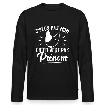 Ich kann nicht mein Hund will keinen Vornamen - Männer Premium Bio Langarmshirt - Schwarz - Vorne - Nico (187cm)