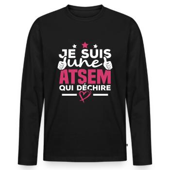 Je suis une ATSEM qui déchire - T-shirt manches longues Premium bio Homme - noir - Devant - Nico (187cm)