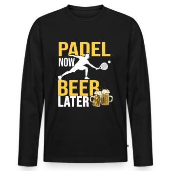 Padel now beer after padel and beer - Men's Premium Organic Long Sleeve Shirt - black - Front - Nico (187cm)