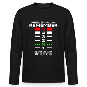 motorcycle biker moped mz one down four up S5 rider - Men's Premium Organic Long Sleeve Shirt - black - Front - Nico (187cm)