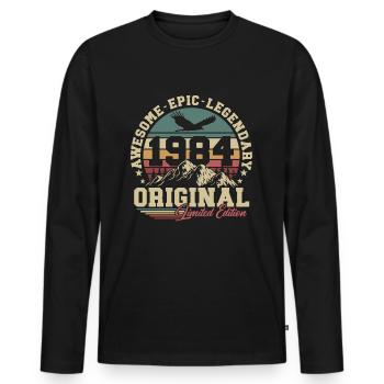 Original 1984 Vintage Cadeau d’anniversaire Rétro - T-shirt manches longues Premium bio Homme - noir - Devant - Nico (187cm)