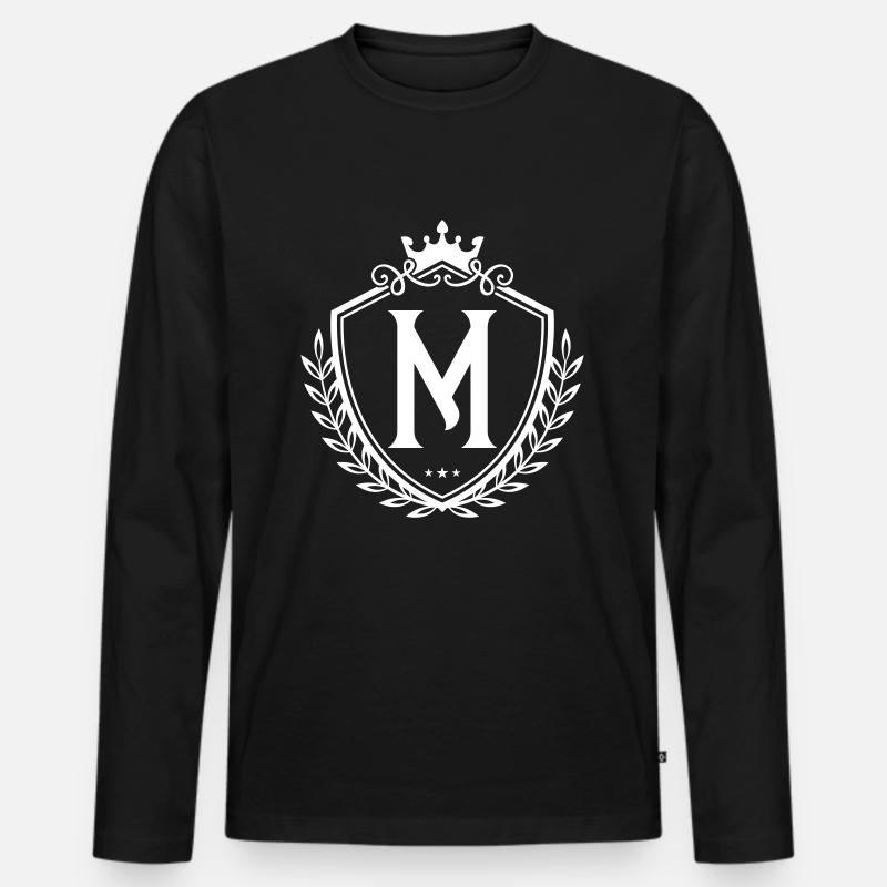 M Buchstabe Wappen Krone - Männer Premium Bio Langarmshirt - Schwarz