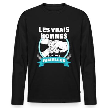 Papa De Jumelles Cadeau Naissance Jumelles - T-shirt manches longues Premium bio Homme - noir - Devant - Nico (187cm)
