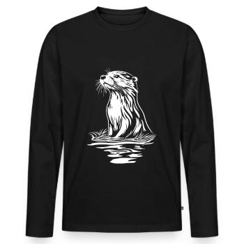 Otter Minimal - Männer Premium Bio Langarmshirt - Schwarz - Vorne - Nico (187cm)