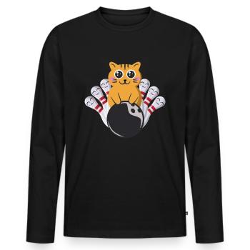 Bowling Cat Kawaii - Men's Premium Organic Long Sleeve Shirt - black - Front - Nico (187cm)