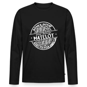 Homme doué fou matelot. Cadeau humour marin mer - T-shirt manches longues Premium bio Homme - noir - Devant - Nico (187cm)