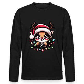 süßes Rentier Weihnachten als Weihnachtsbaum - Männer Premium Bio Langarmshirt - Schwarz - Vorne - Nico (187cm)
