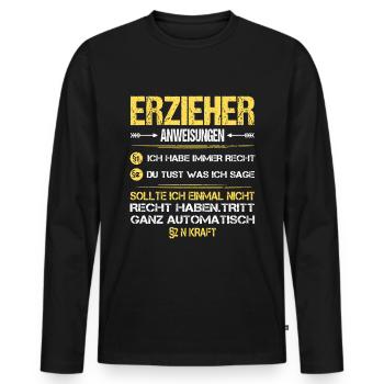 Instructions de garde de l'éducateur disant drôle drôle - T-shirt manches longues Premium bio Homme - noir - Devant - Nico (187cm)