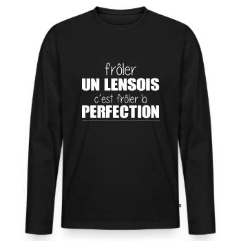 Lens - Perfection - Lensois - Ville - Drôle - T-shirt manches longues Premium bio Homme - noir - Devant - Nico (187cm)