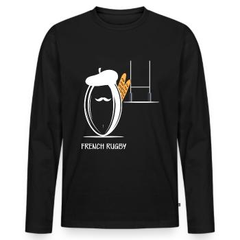 French Rugby - T-shirt manches longues Premium bio Homme - noir - Devant - Nico (187cm)