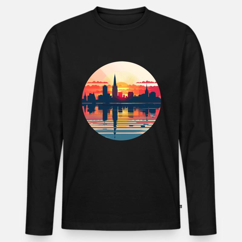 Moers Skyline - Männer Premium Bio Langarmshirt - Schwarz