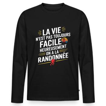 Zum Glück wandern wir ihn - Männer Premium Bio Langarmshirt - Schwarz - Vorne - Nico (187cm)