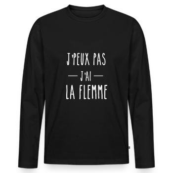 J'PEUX PAS J'AI FLEMME - HUMOR TEE SHIRT - Men's Premium Organic Long Sleeve Shirt - black - Front - Nico (187cm)