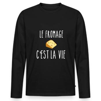 LE FROMAGE C EST LA VIE - TEE SHIRT HUMOUR - T-shirt manches longues Premium bio Homme - noir - Devant - Nico (187cm)