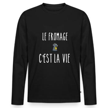 LE FROMAGE C EST LA VIE - FROMAGE - SOURIS - T-shirt manches longues Premium bio Homme - noir - Devant - Nico (187cm)