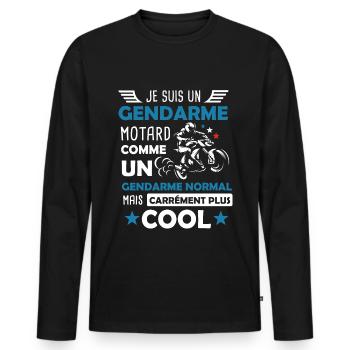 Gendarme motard cadeau drôle moto - T-shirt manches longues Premium bio Homme - noir - Devant - Nico (187cm)