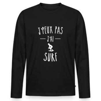 J'PEUX PAS J'AI SURF - SURFEUSE - HUMOUR - T-shirt manches longues Premium bio Homme - noir - Devant - Nico (187cm)