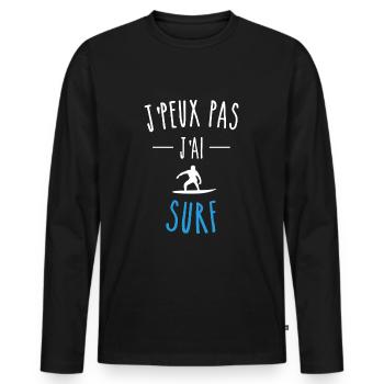 J'PEUX PAS J'AI SURF - BLEU - SURFEUR - HUMOUR - T-shirt manches longues Premium bio Homme - noir - Devant - Nico (187cm)