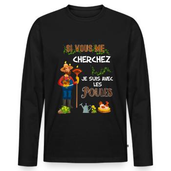 jardinier humour Poule et jardin - T-shirt manches longues Premium bio Homme - noir - Devant - Nico (187cm)
