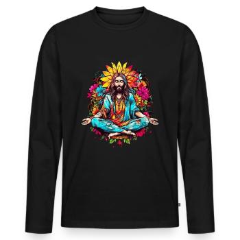 Jésus-Christ Méditation Hippie Flower Power Yoga - T-shirt manches longues Premium bio Homme - noir - Devant - Nico (187cm)